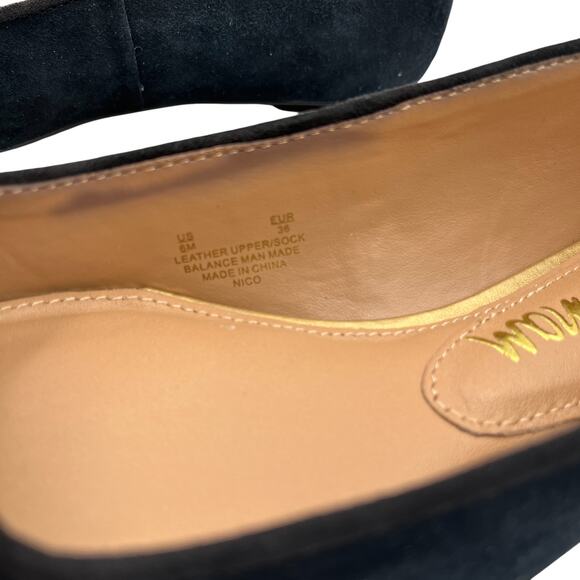 Sam Edelman Nico Gold Tone Buckle Suede Pointed Toe Ballet Flats Shoes Black 6M